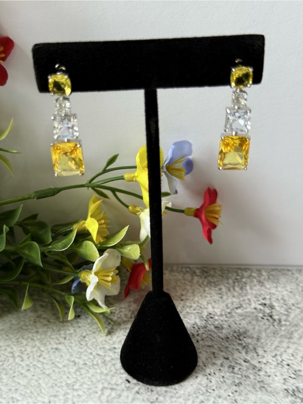 Yellow Crystal Drop Earrings